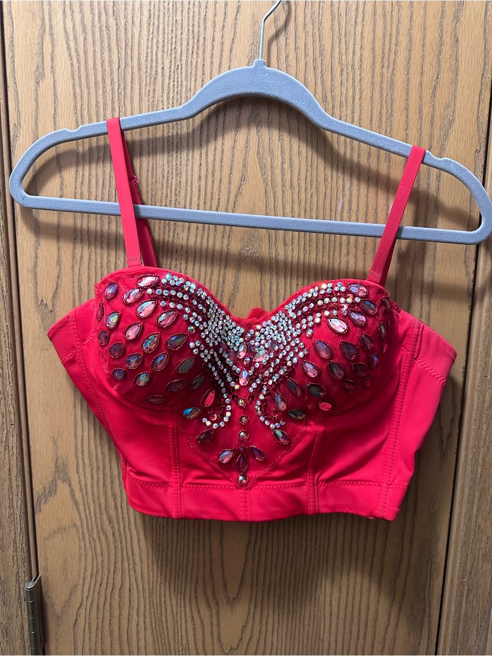 Lydia U.S.A. Red Jeweled Bustier Crop Top
